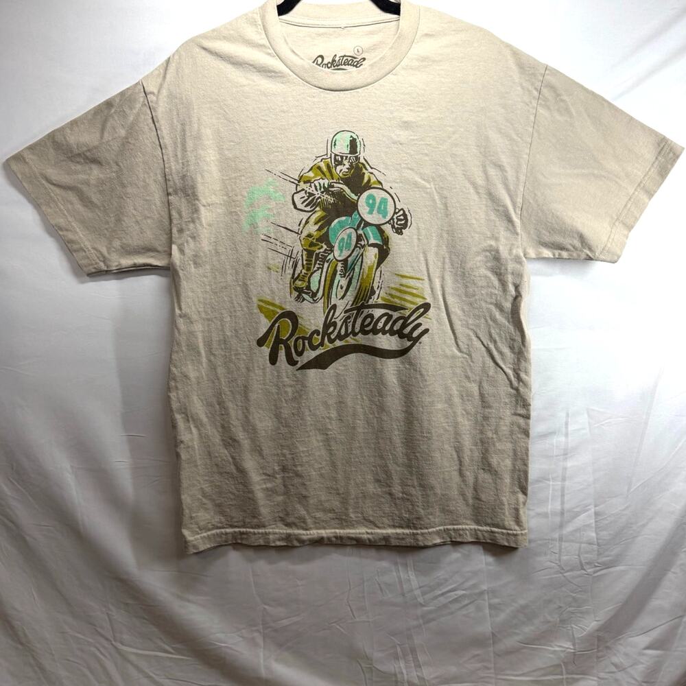 VTG Rocksteady Classic Culture Beige Motorcycle Racer T Shirt - Mens Large